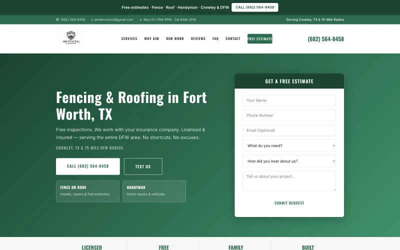 AIM Fencing & Roofing website preview