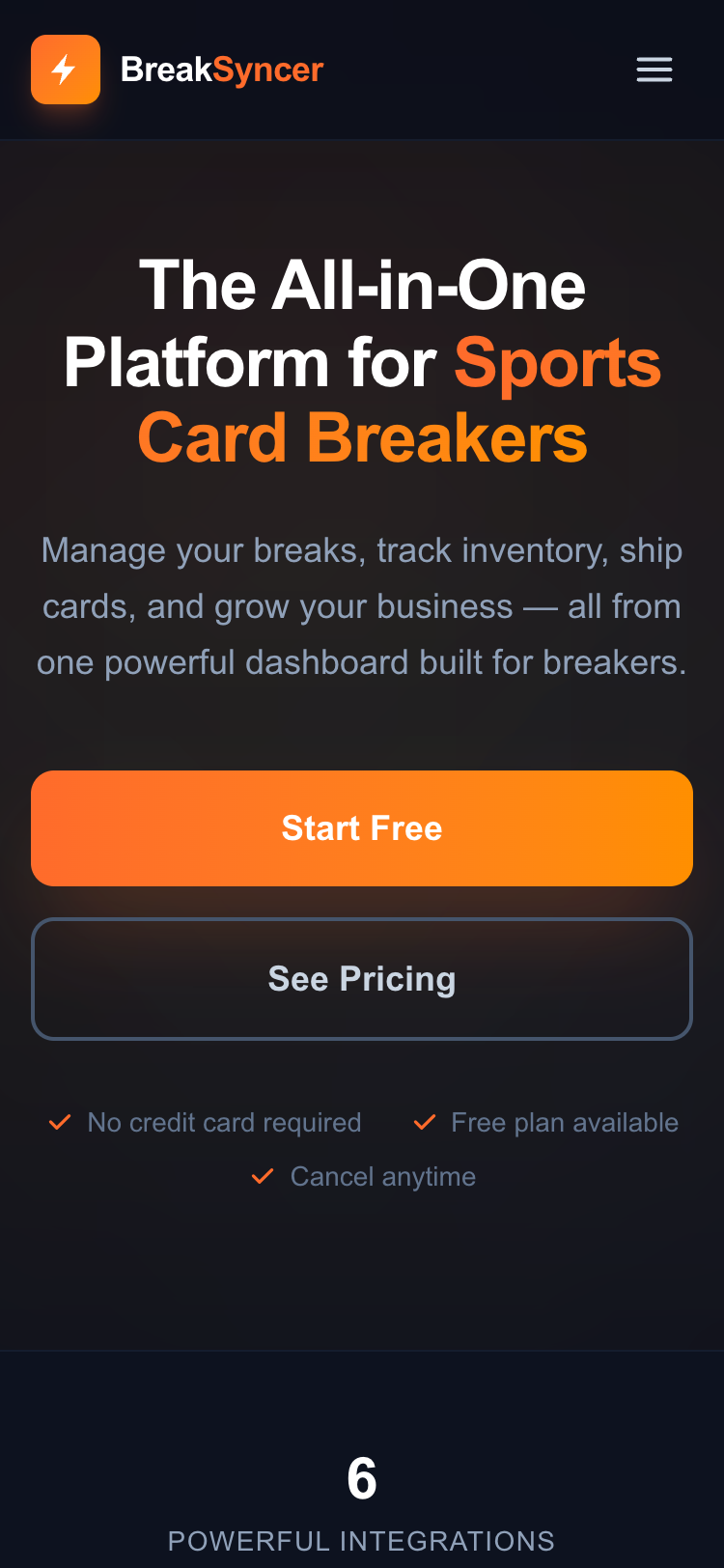 BreakSyncer website - mobile view